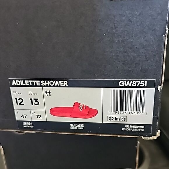 Adidas Men's Red ADILETTE SHOWER SLIDES Slip on Sandals size 12 - Picture 12 of 13